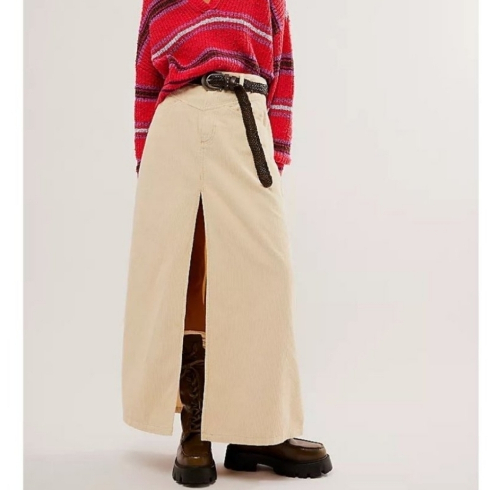 NWT FREE PEOPLE Come As You Are Cord Maxi Skirt / Beechwood